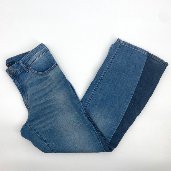 FRYE *FLAWED* Patchwork Ankle Zip Wide Leg Denim Jeans Size 10 - Picture 1 of 10